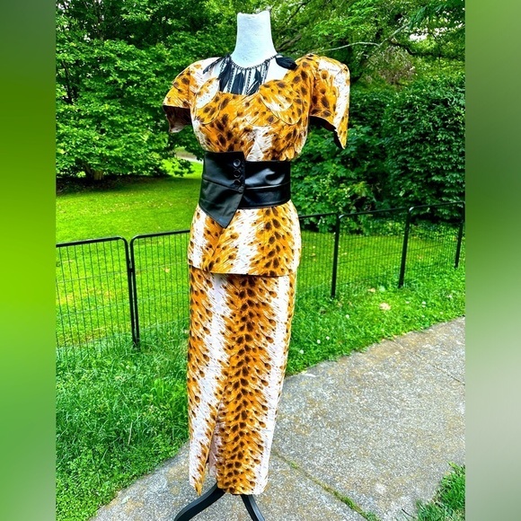 Vintage 1980’s Animal Print Unique Skirt Set Size L - Picture 3 of 9